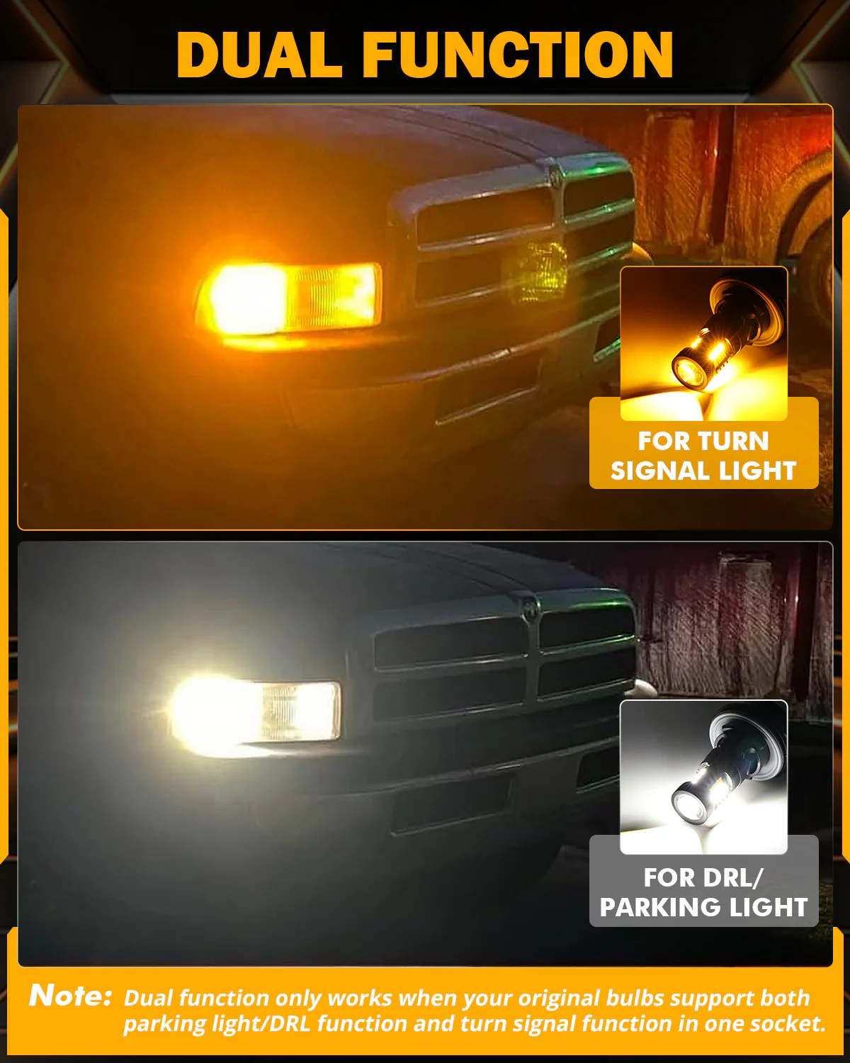 (2pcs/set) White&Amber Switchback Bake/Reverse/Tail Light LED Bulbs with Canbus-Decode - Image 5