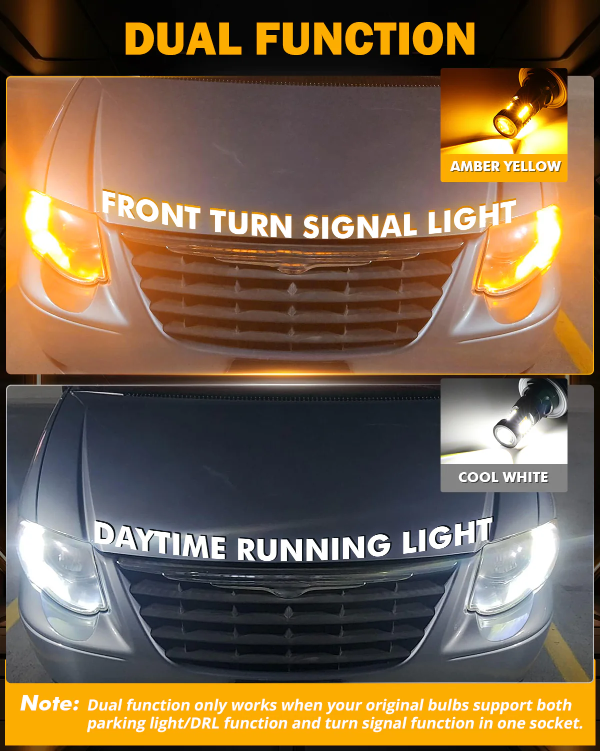 (2pcs/set) White&Amber Switchback Bake/Reverse/Tail Light LED Bulbs with Canbus-Decode - Image 7