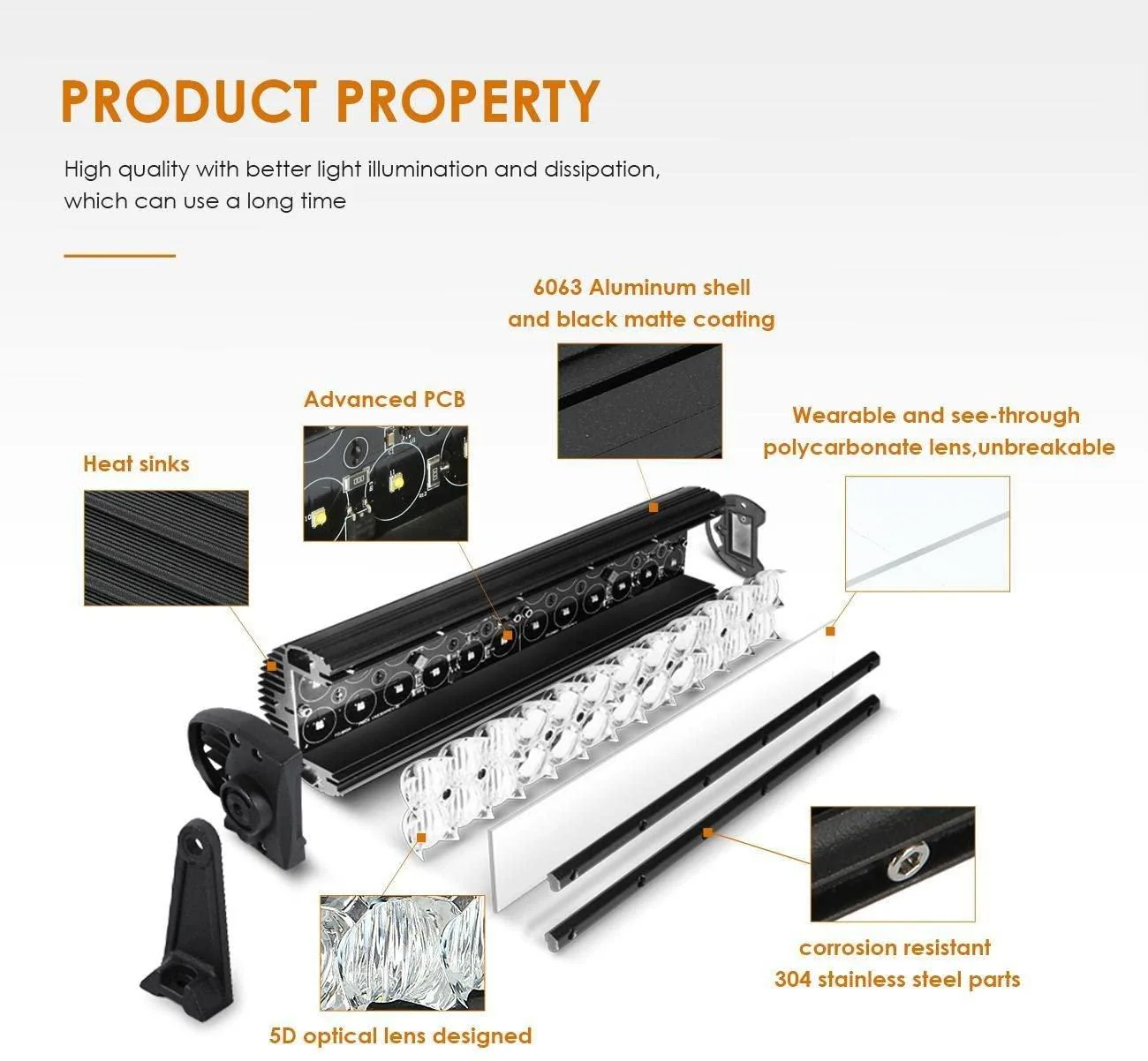5D Series 22 Inch/32 Inch/42 Inch/50 Inch/52 Inch Combo Beam Straight/Curved Double Row LED Light Bar - Image 9