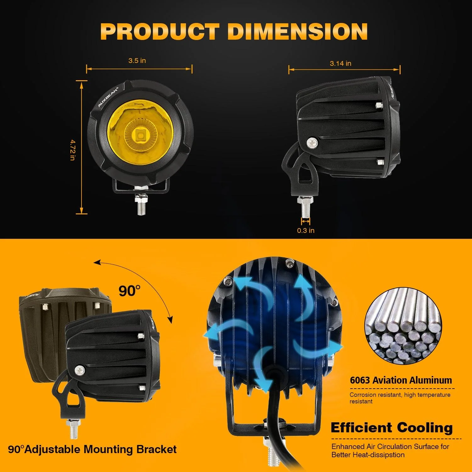 3.5" 50W Round/Square LED Driving Lights Combo White/Yellow with wiring harness for SUV ATV UTV Trucks Pickup Boat - Image 12