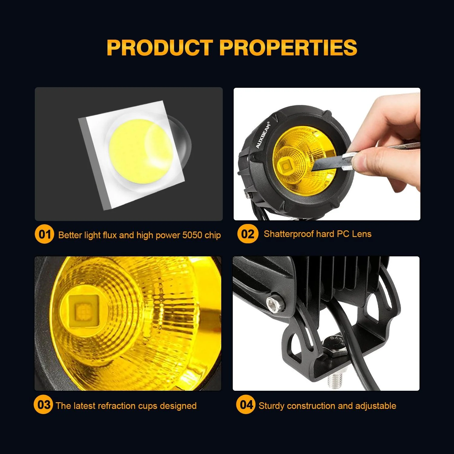 3.5" 50W Round/Square LED Driving Lights Combo White/Yellow with wiring harness for SUV ATV UTV Trucks Pickup Boat - Image 13