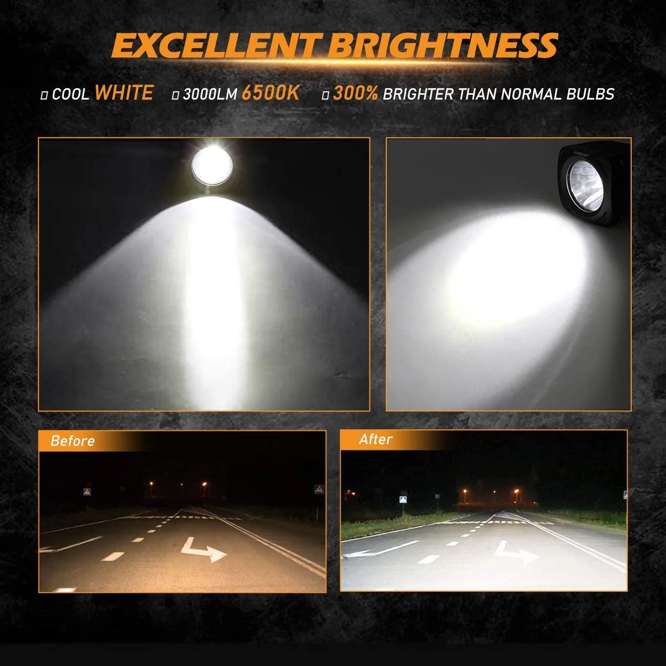 3.5" 50W Round/Square LED Driving Lights Combo White/Yellow with wiring harness for SUV ATV UTV Trucks Pickup Boat - Image 4