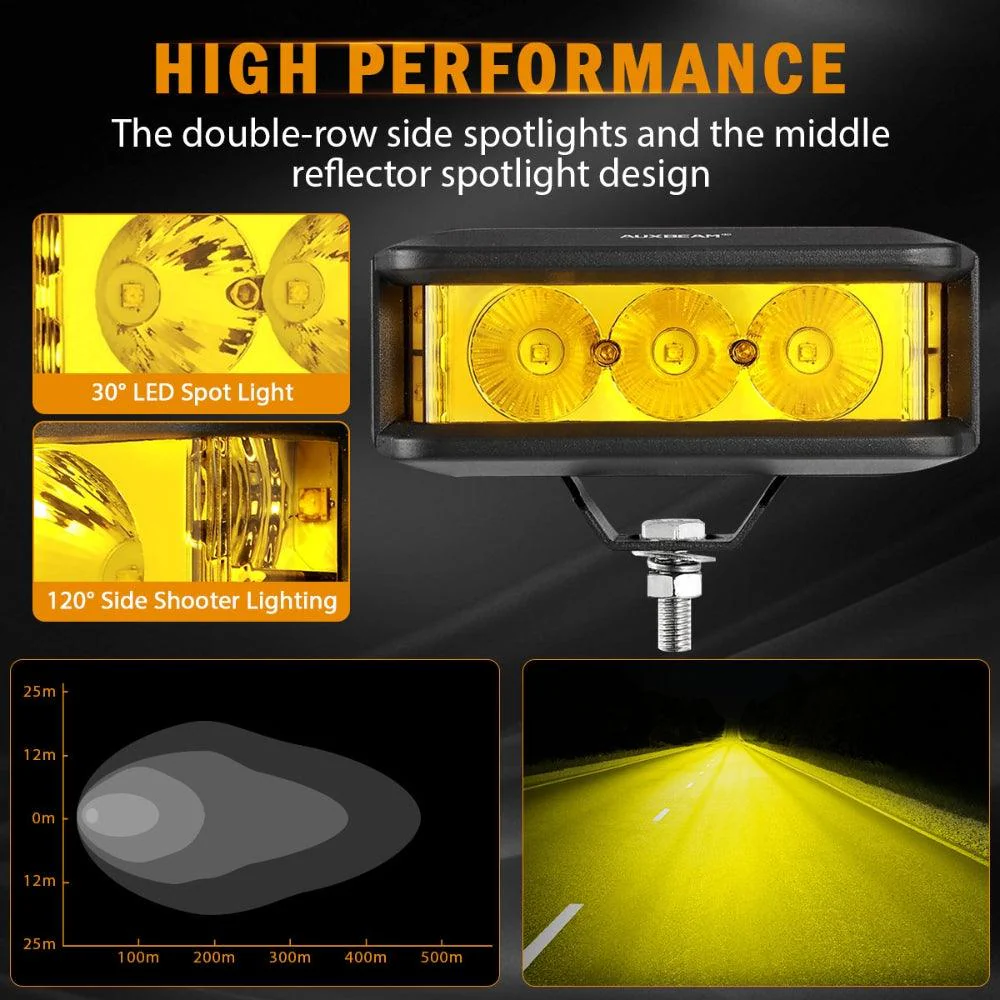 R5 Series | 5 Inch 68W Amber Square Side Shooter Spot Beam LED Pod Lights LED Light Bar - Image 3