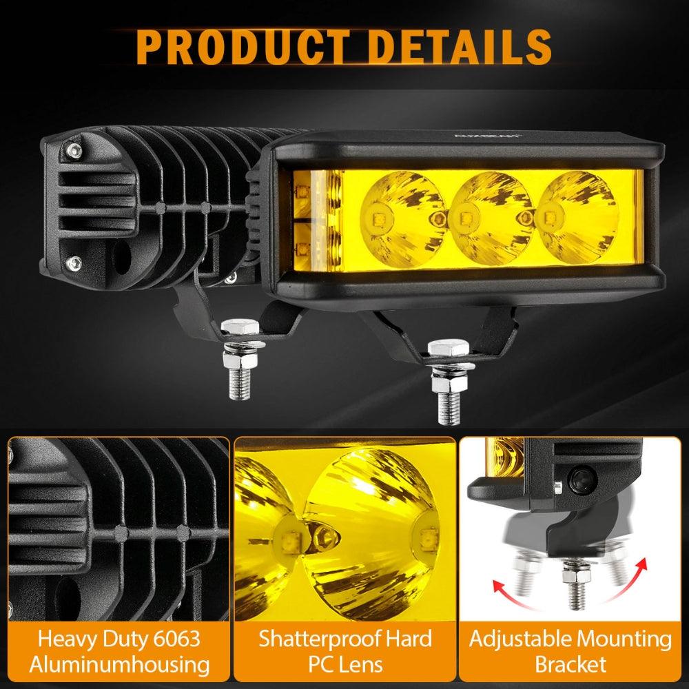 R5 Series | 5 Inch 68W Amber Square Side Shooter Spot Beam LED Pod Lights LED Light Bar - Image 6