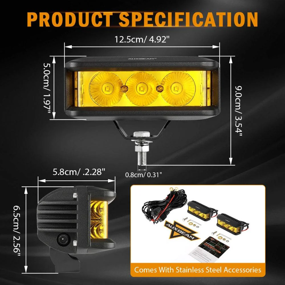R5 Series | 5 Inch 68W Amber Square Side Shooter Spot Beam LED Pod Lights LED Light Bar - Image 7