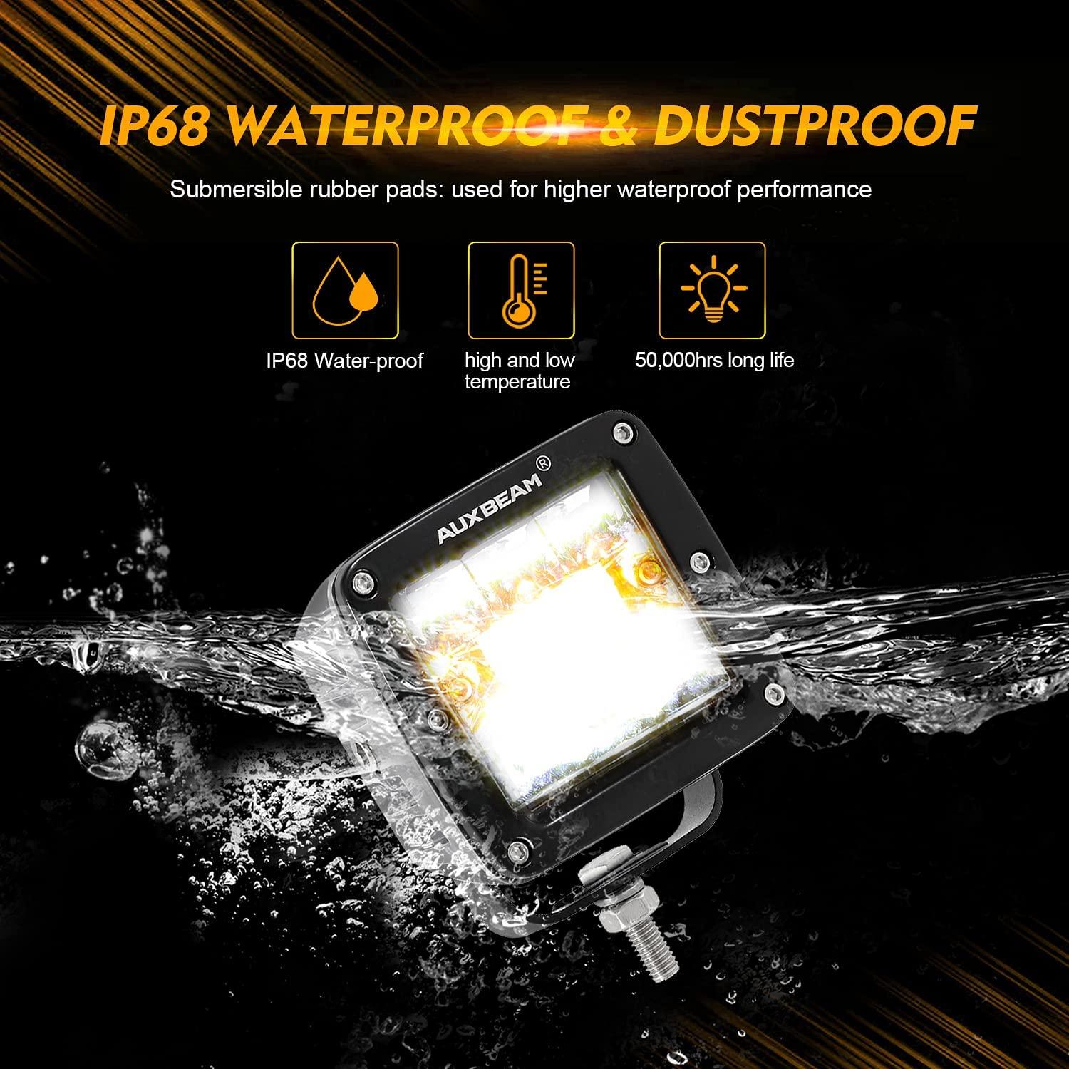 (2pcs/set) 3 inch 6 Modes White&Amber LED Square Light Pod Working Lights with Wiring Harness for SUV ATV UTV Trucks Pickup Boat - Image 8