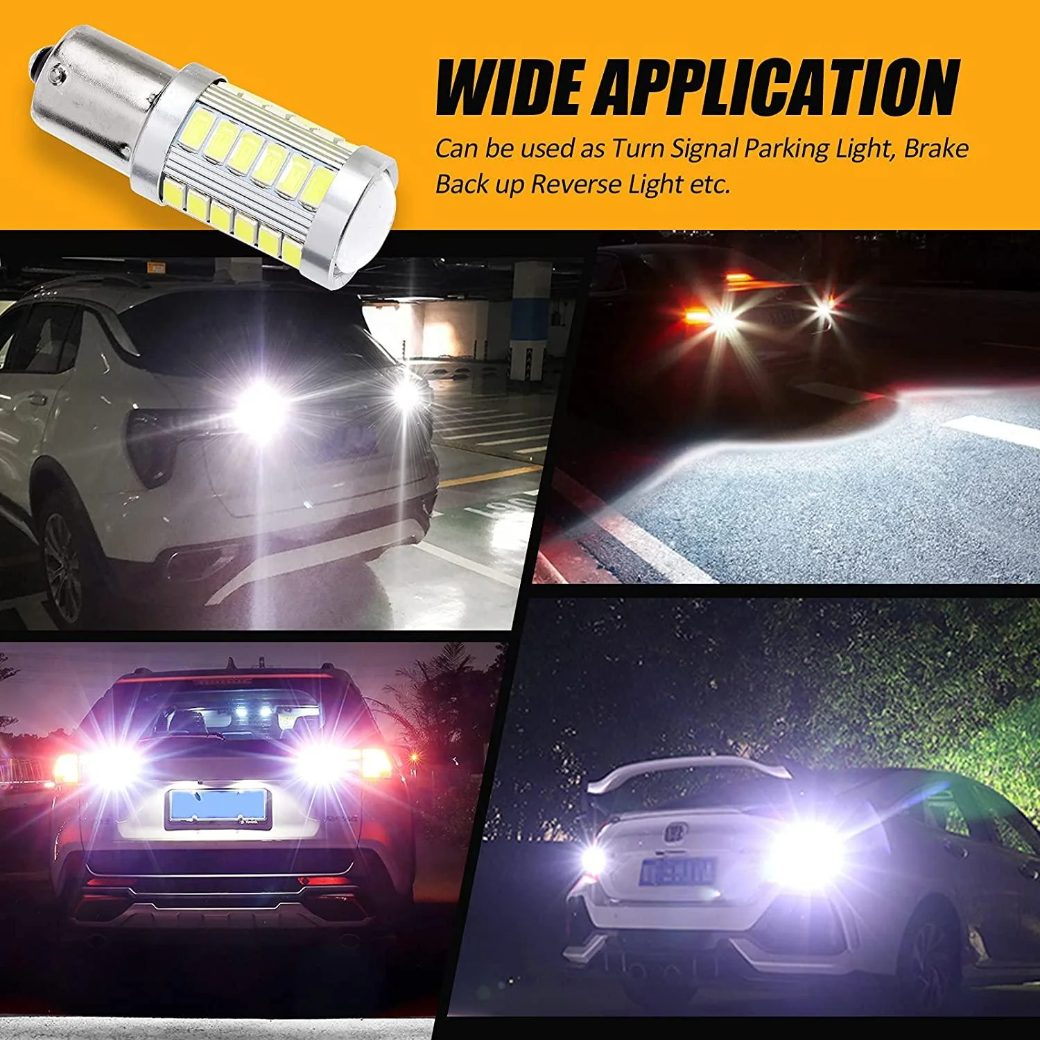 1156 P21W BA15S LED Brake/Reverse/Parking/Tail/Turn Singnal Light Bulbs 50W 8000LM Cool White/Amber/Red 33 Series | 2 Bulbs - Image 3