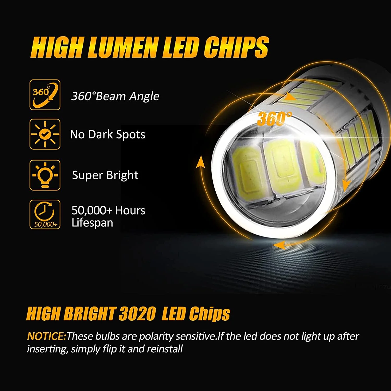 1156 P21W BA15S LED Brake/Reverse/Parking/Tail/Turn Singnal Light Bulbs 50W 8000LM Cool White/Amber/Red 33 Series | 2 Bulbs - Image 5