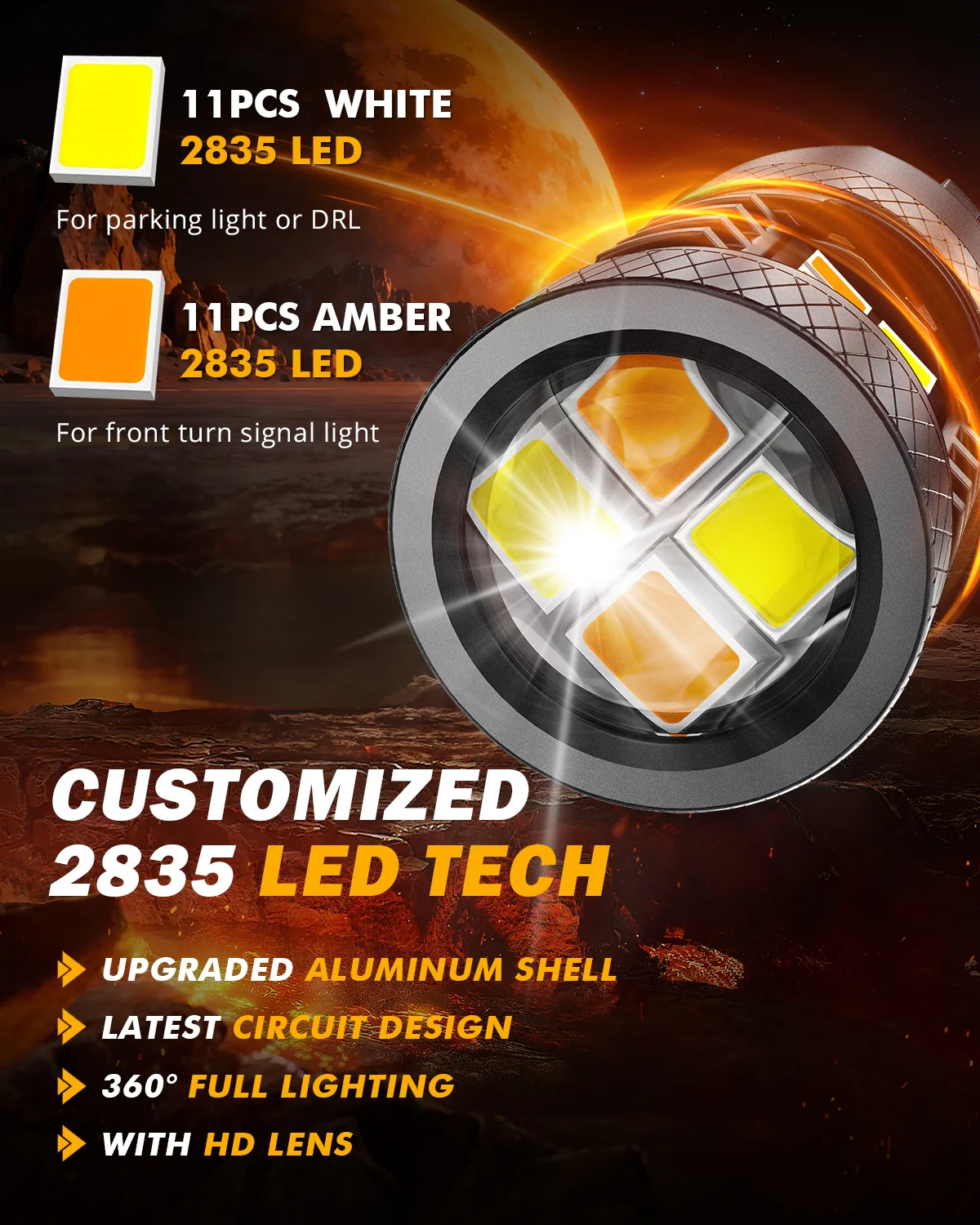 T20 7443 7440 LED Front Turn Signal & DRL Light Bulbs 400% High Brightness Dual Color Switchback White & Amber B1B Series | 2 Bulbs - Image 4