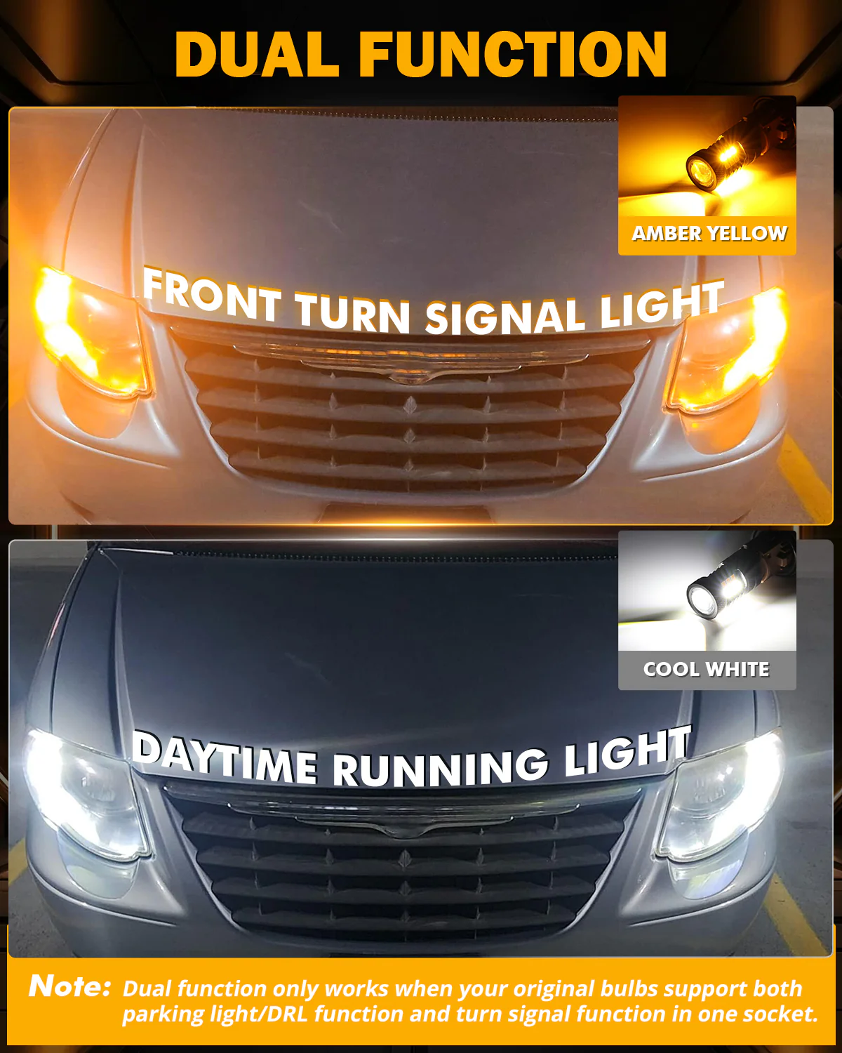 T20 7443 7440 LED Front Turn Signal & DRL Light Bulbs 400% High Brightness Dual Color Switchback White & Amber B1B Series | 2 Bulbs - Image 7