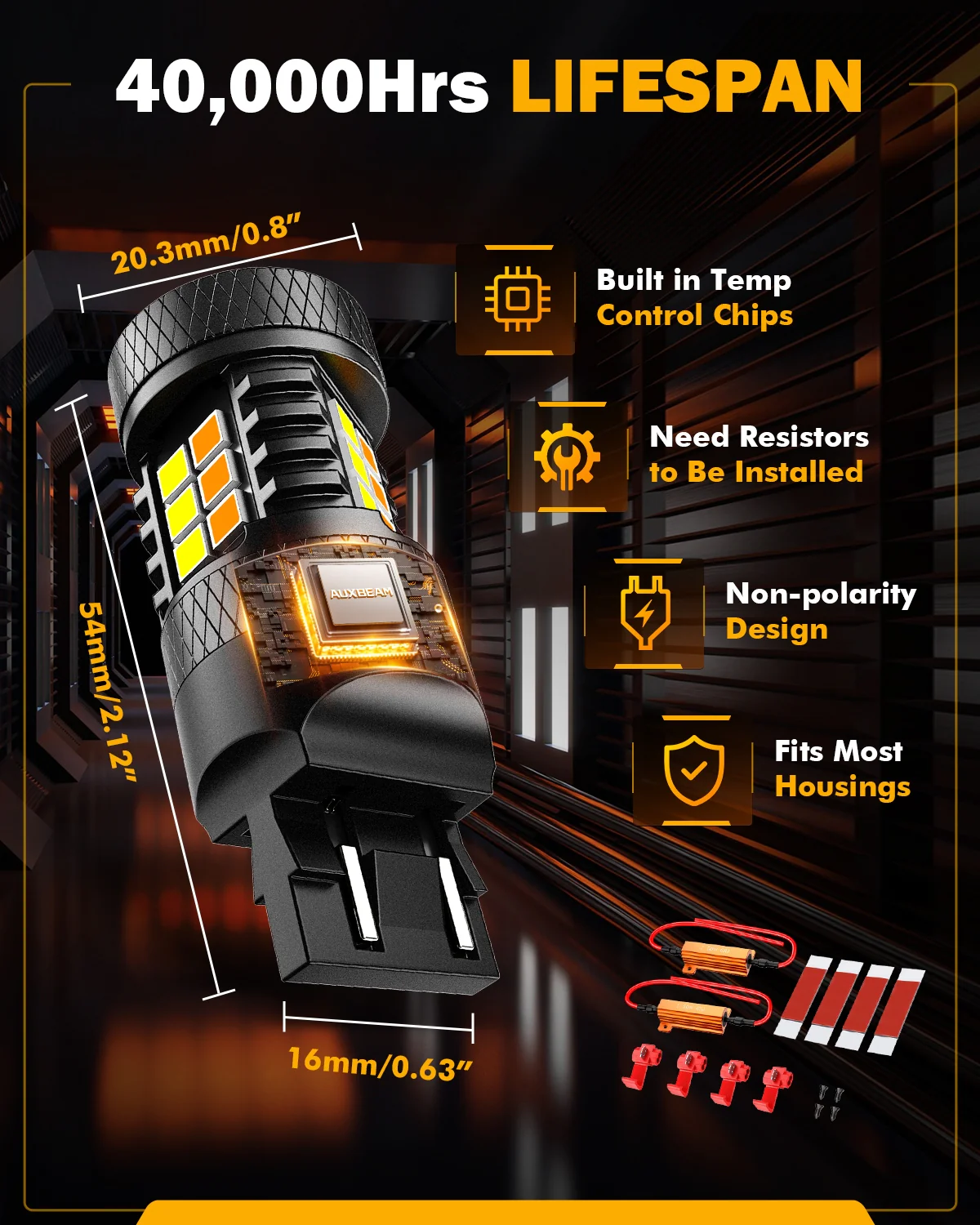 T20 7443 7440 LED Front Turn Signal & DRL Light Bulbs 400% High Brightness Dual Color Switchback White & Amber B1B Series | 2 Bulbs - Image 8