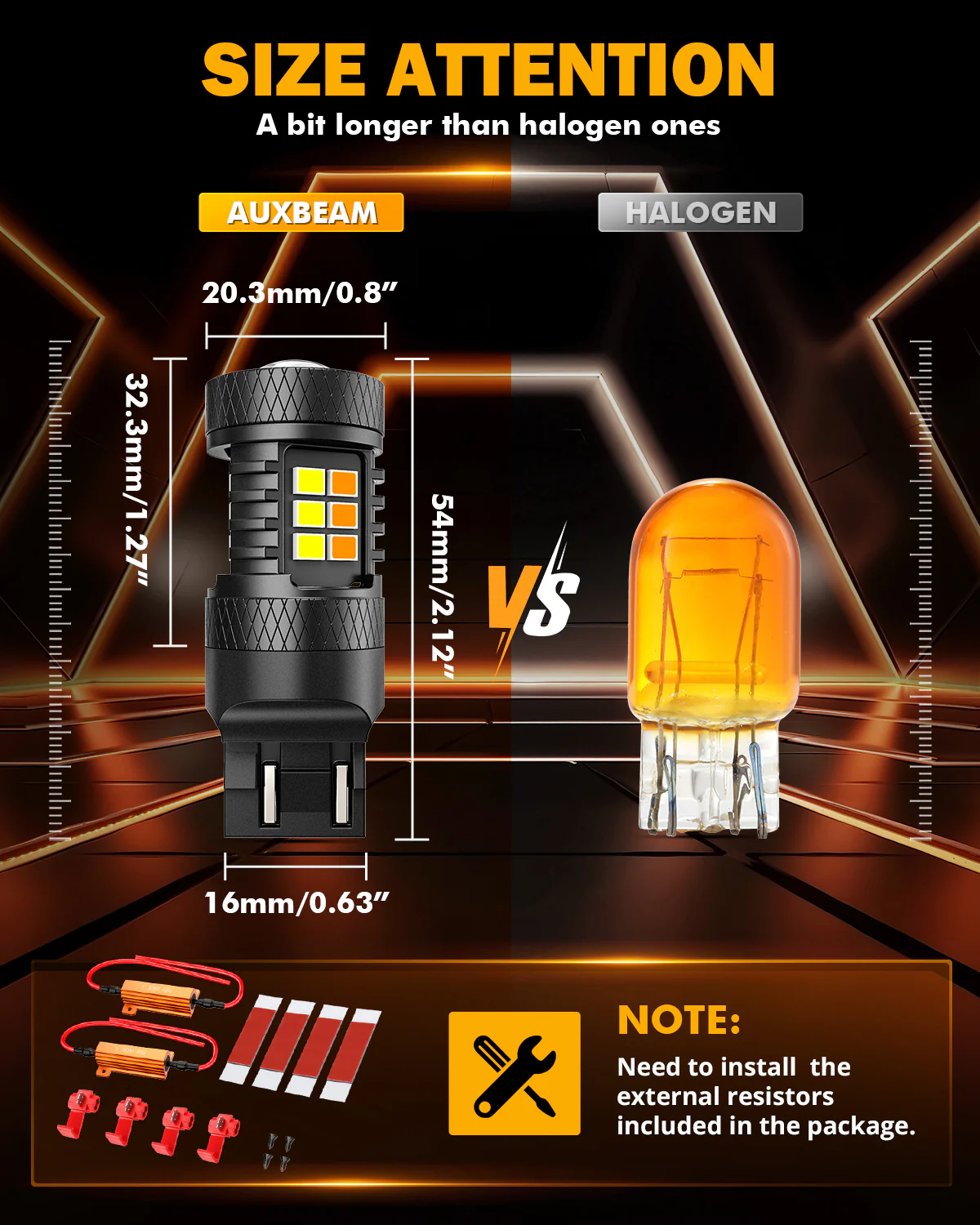 T20 7443 7440 LED Front Turn Signal & DRL Light Bulbs 400% High Brightness Dual Color Switchback White & Amber B1B Series | 2 Bulbs - Image 9