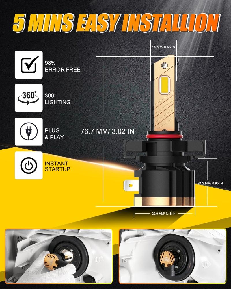 5202 5202 5201 PS24W H16EU LED Fog Light/DRL Bulbs 44W 8000LM 3000K Golden Yellow Z3 Series | 2 Bulbs - Image 3
