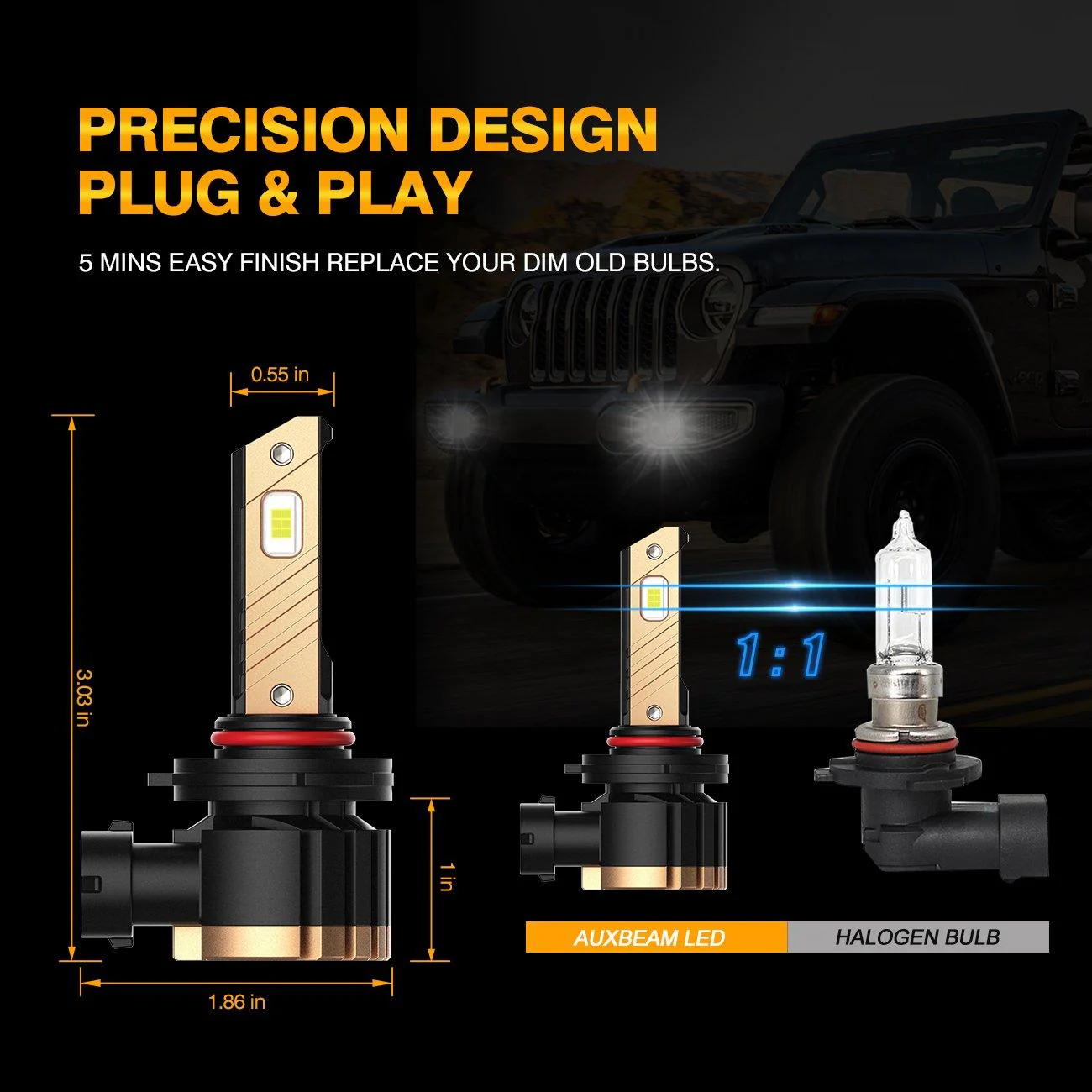 H10 9145 9140 HB3 LED Fog Light/DRL Bulbs 44W 8000LM 3000K Golden Yellow Z3 Series | 2 Bulbs - Image 6