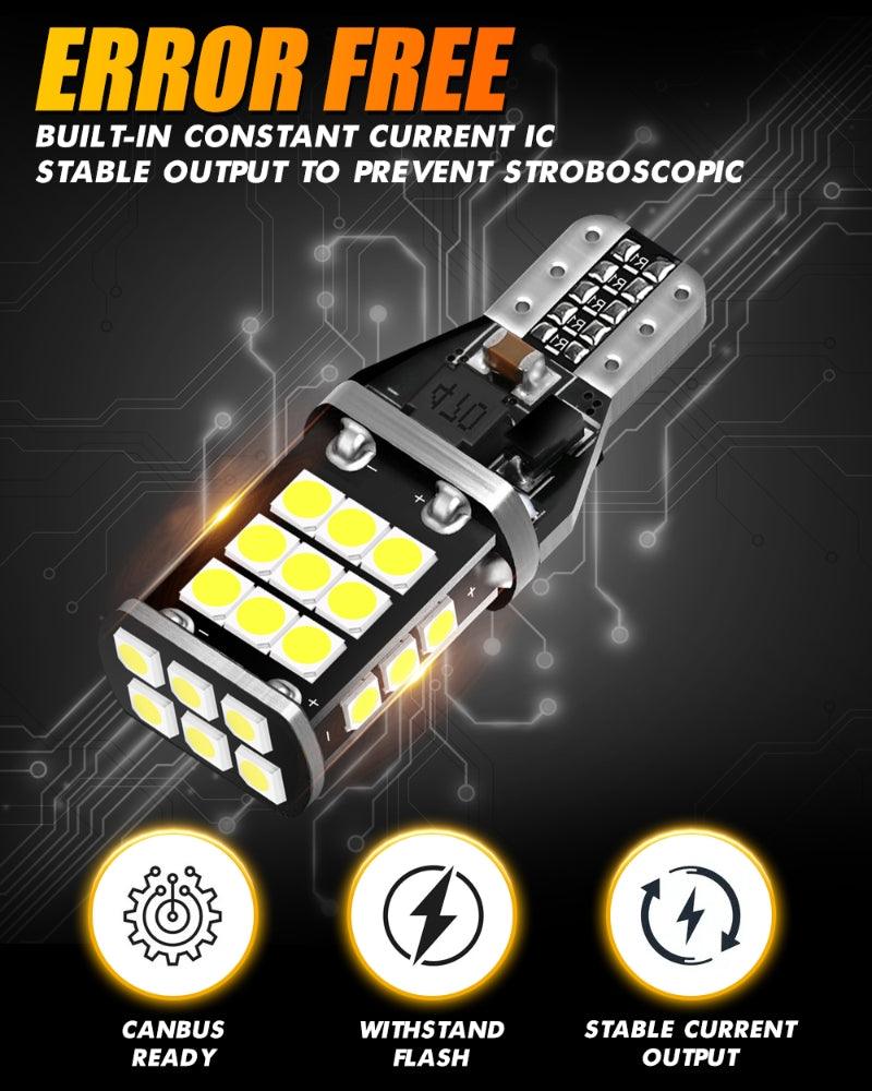 912 921 T15 W16W LED Back-up/Brake/Tail Light Bulbs 10W 300% High Brightness CAN-Bus Error Free 6500K White | 2 Bulbs - Image 7