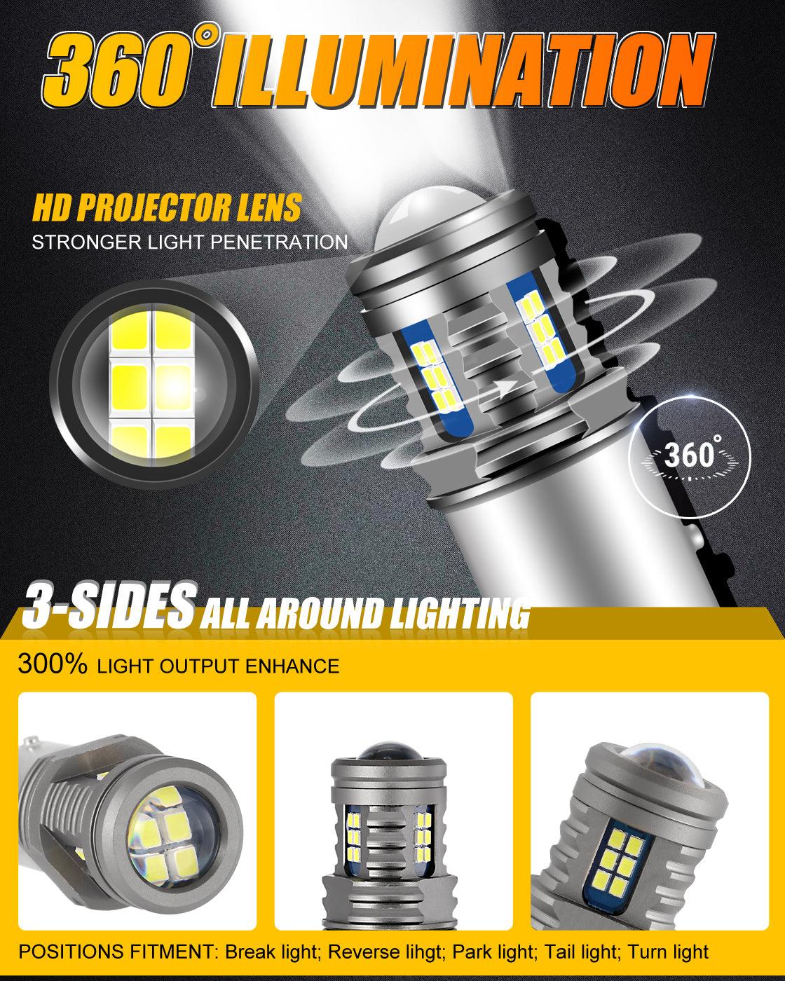 (2pcs/set) 1157/BAY15D Y2 Series 3-Sides Cool White LED Brake/Turn Single/Back-up/Side Maker/DRL - Image 4