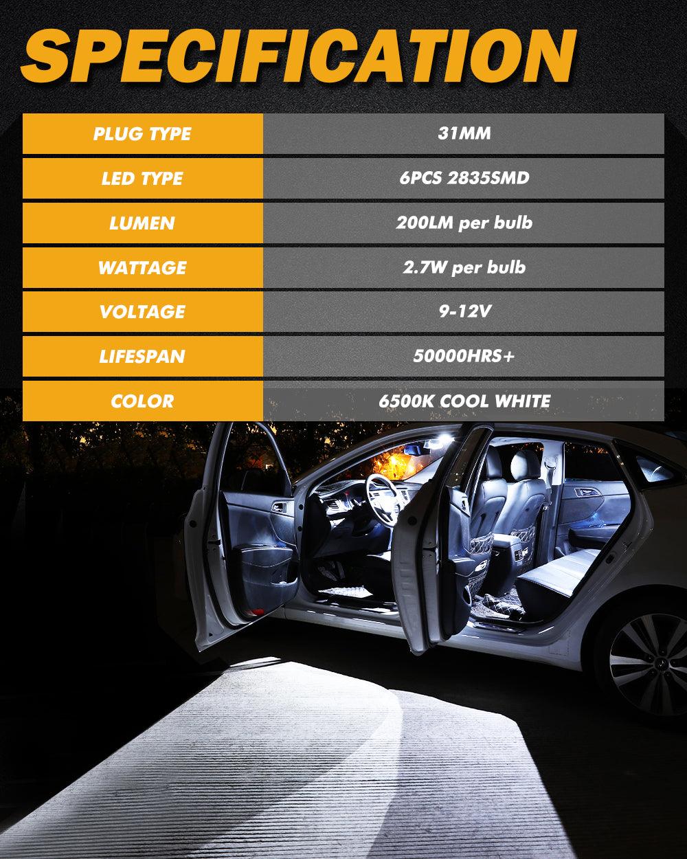 36MM DE3174 1.42" Festoon LED Interior/Dome/Map/License Plate Light Bulbs 2.7W 300LM 6500K White | 2 Bulbs - Image 7