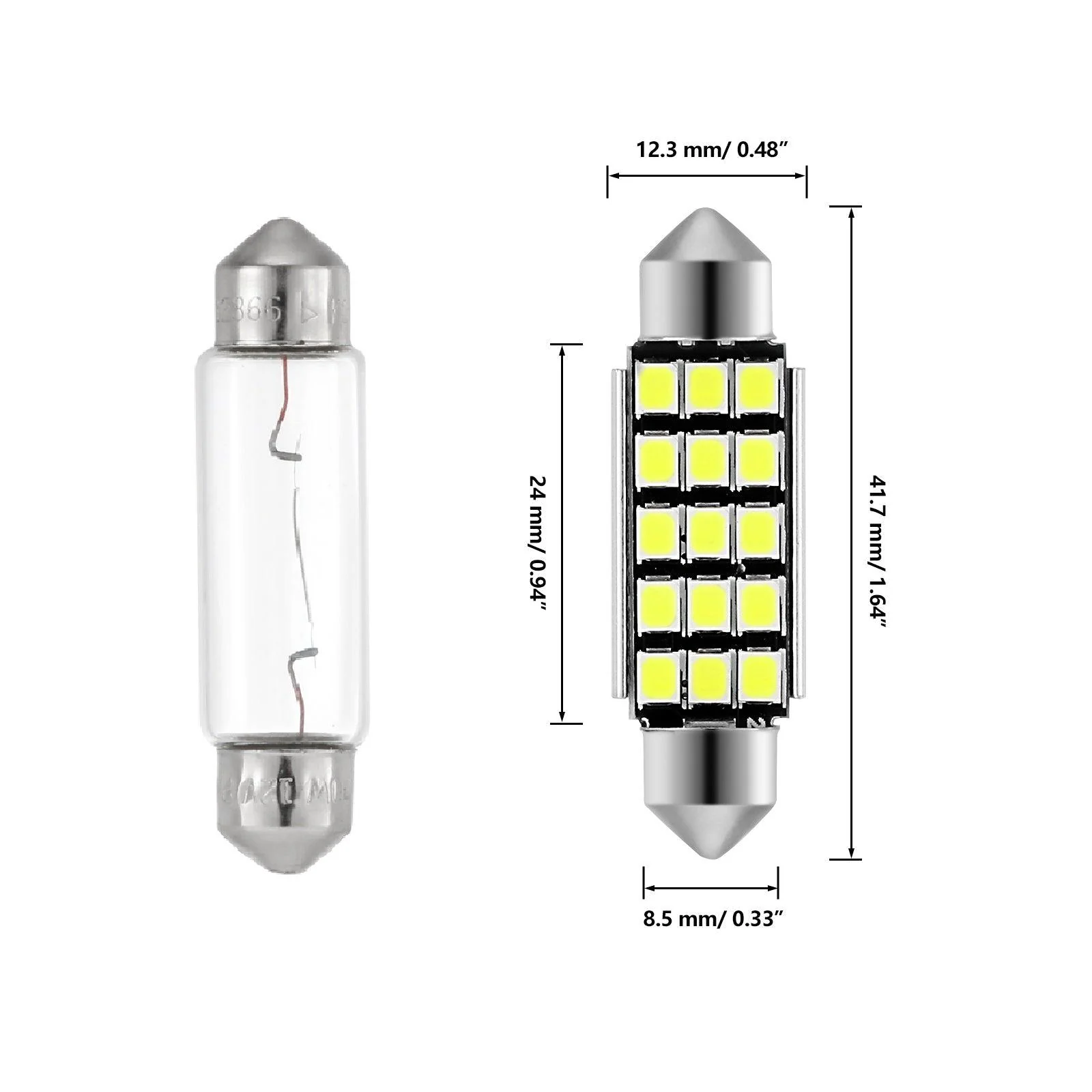 41MM 578 211-2 212-2 214-2 1.61" Festoon LED Interior/Dome/Map/License Plate Light Bulbs 2.7W 500LM 6500K White | 2 Bulbs - Image 3