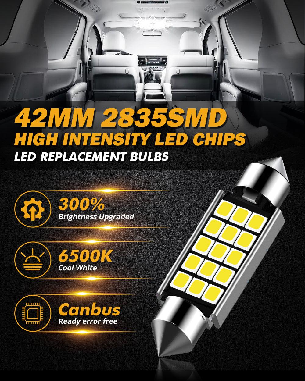 41MM 578 211-2 212-2 214-2 1.61" Festoon LED Interior/Dome/Map/License Plate Light Bulbs 2.7W 500LM 6500K White | 2 Bulbs - Image 4