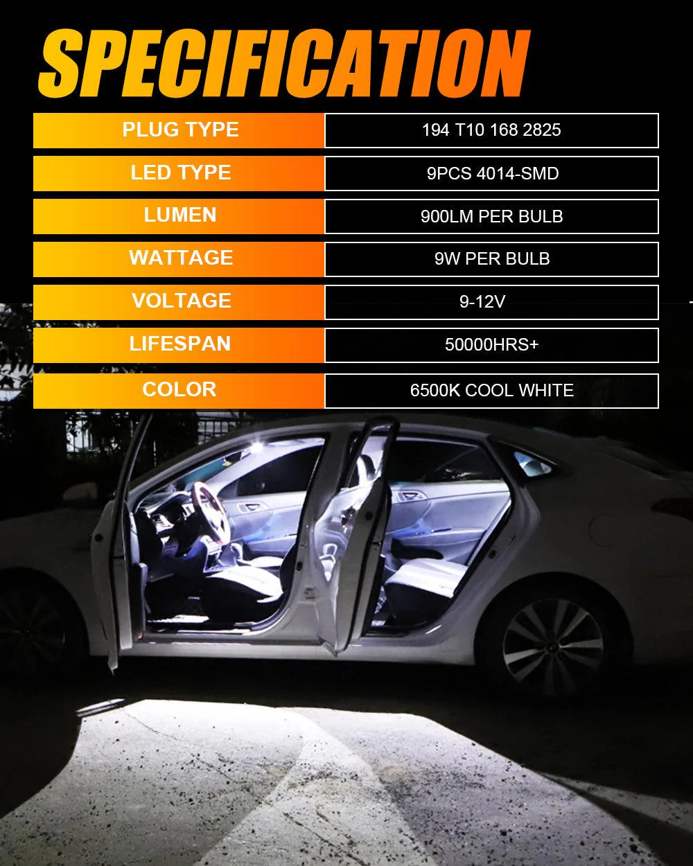 168 2825 W5W T10 LED Interior Light Bulbs 1.5W 300% Brighter 6500K White | 10 Bulbs - Image 13