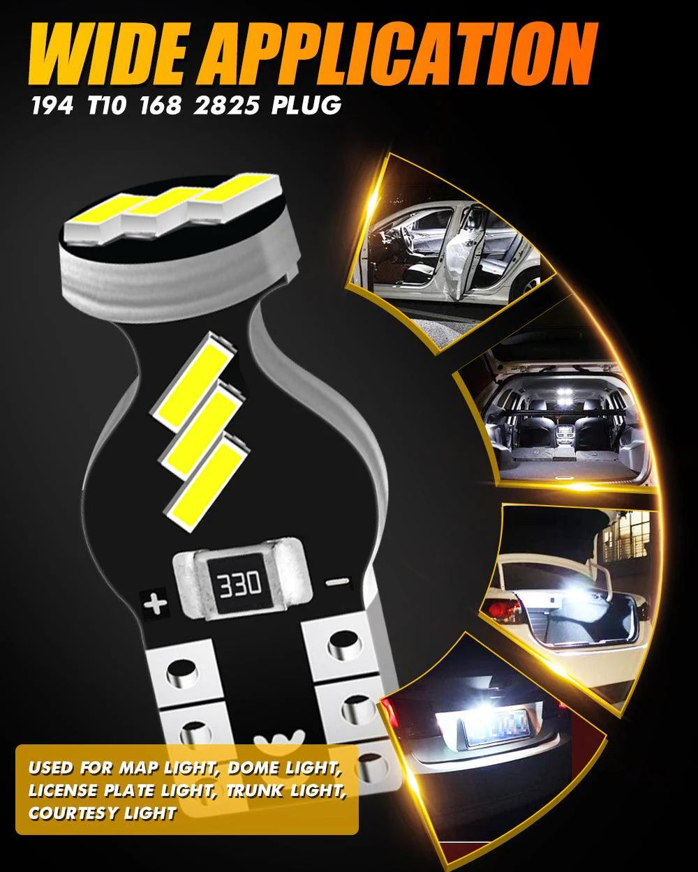 168 2825 W5W T10 LED Interior Light Bulbs 1.5W 300% Brighter 6500K White | 10 Bulbs - Image 7