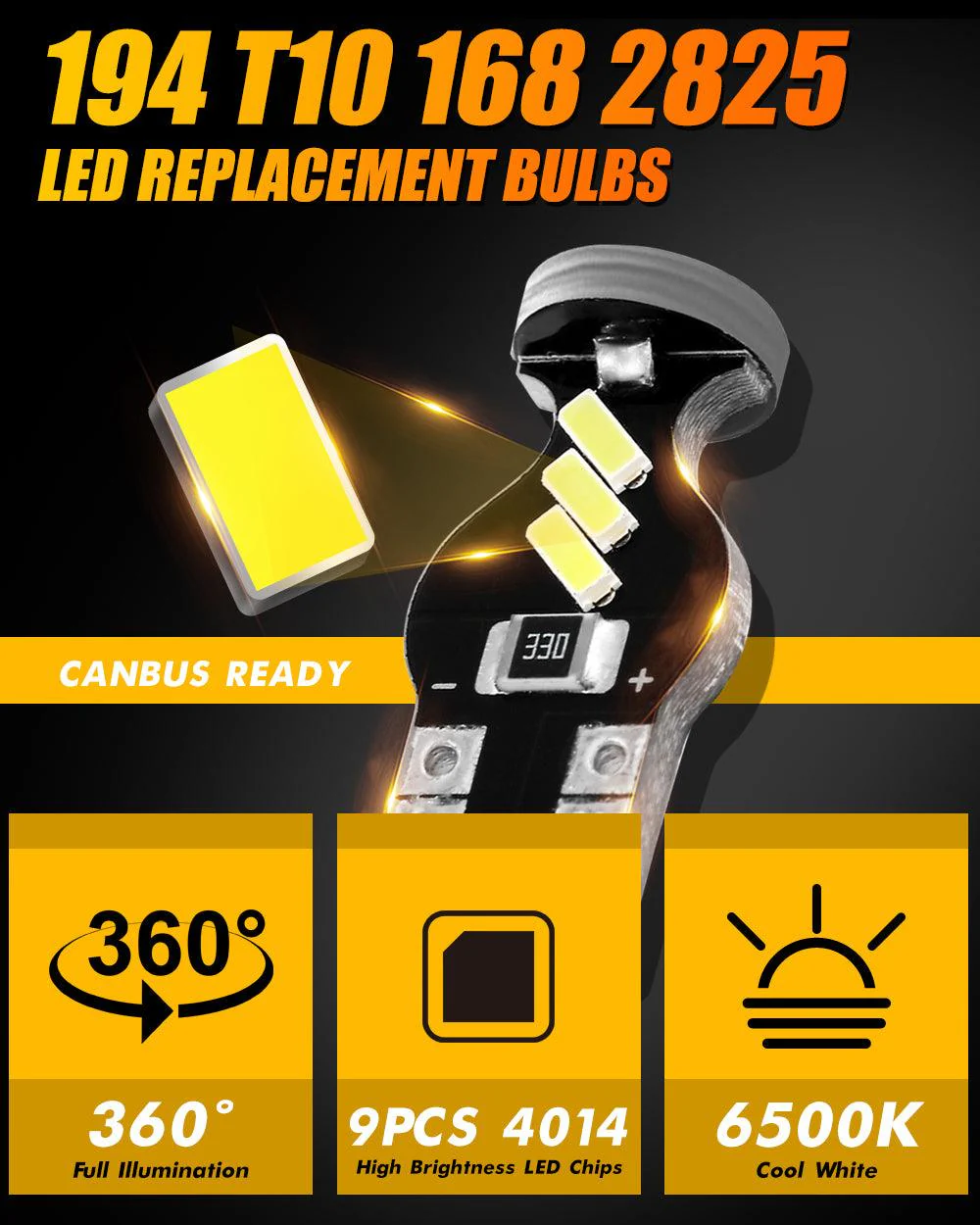 168 2825 W5W T10 LED Interior Light Bulbs 1.5W 300% Brighter 6500K White | 10 Bulbs - Image 8