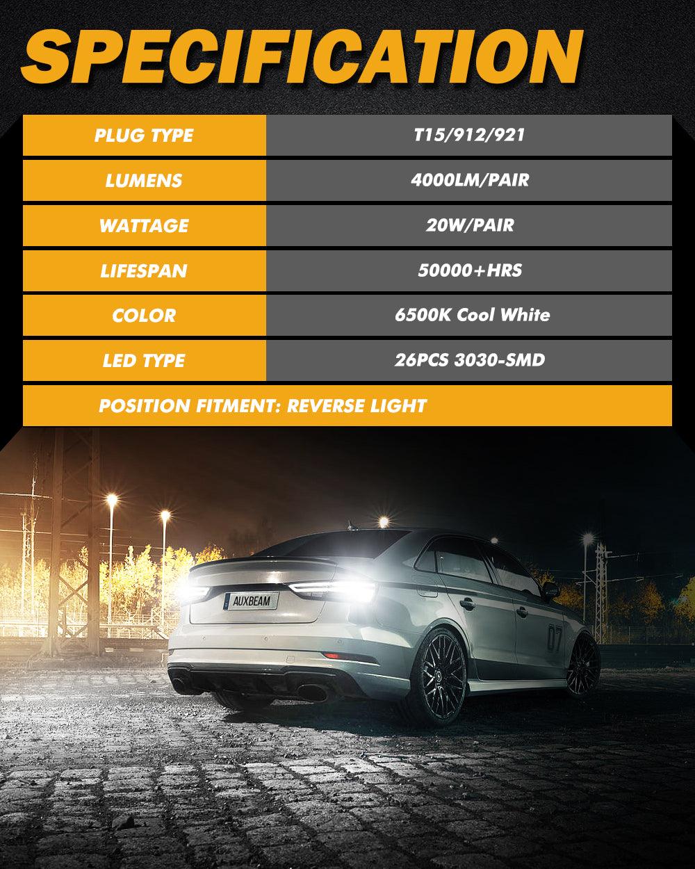 912 921 T15 W16W LED Reverse Back-up Light Bulbs 20W 350% High Brightness CAN-Bus Error Free 6500K White B3 Series | 2 Bulbs - Image 7