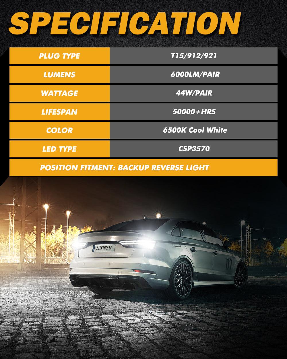 🔥912 921 T15 W16W LED Reverse Back-up Light Bulbs 44W 6000LM CAN-Bus Error Free 6500K White B2 Series | 2 Bulbs - Image 6