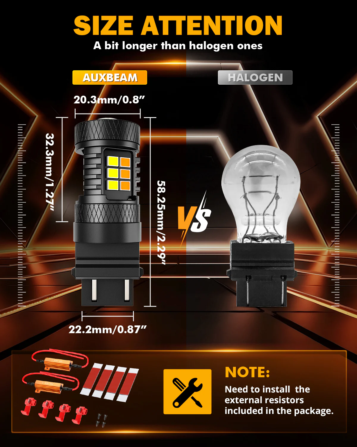 T25 3157 3156 LED Front Turn Signal & DRL Light Bulbs 400% High Brightness Dual Color Switchback White & Amber B1B Series| 2 Bulbs - Image 10