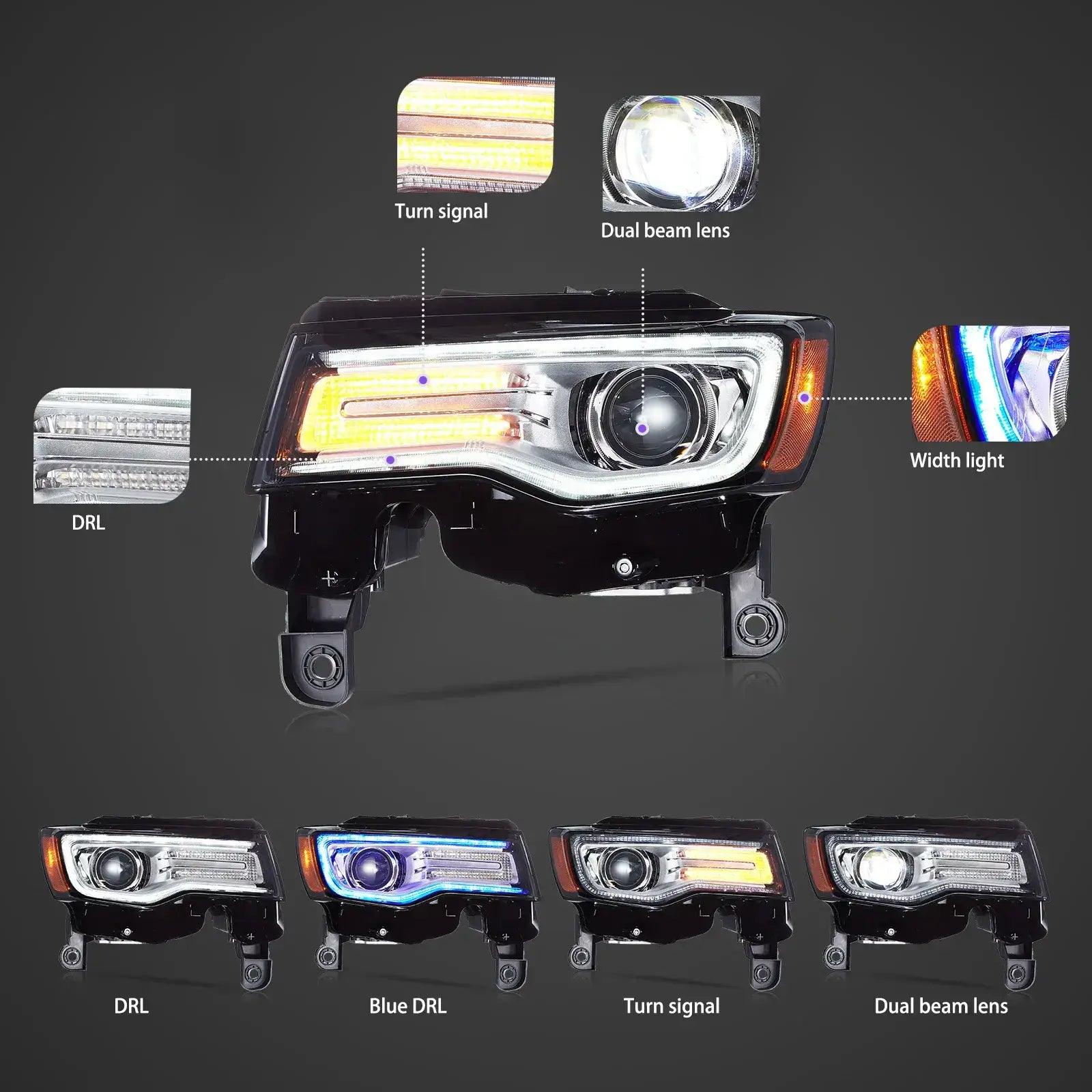 LED Headlight Assembly Full LED With Startup Animation/ Blue DRL For 2014-2022 Jeep Grand Cherokee (WK2） - Image 4