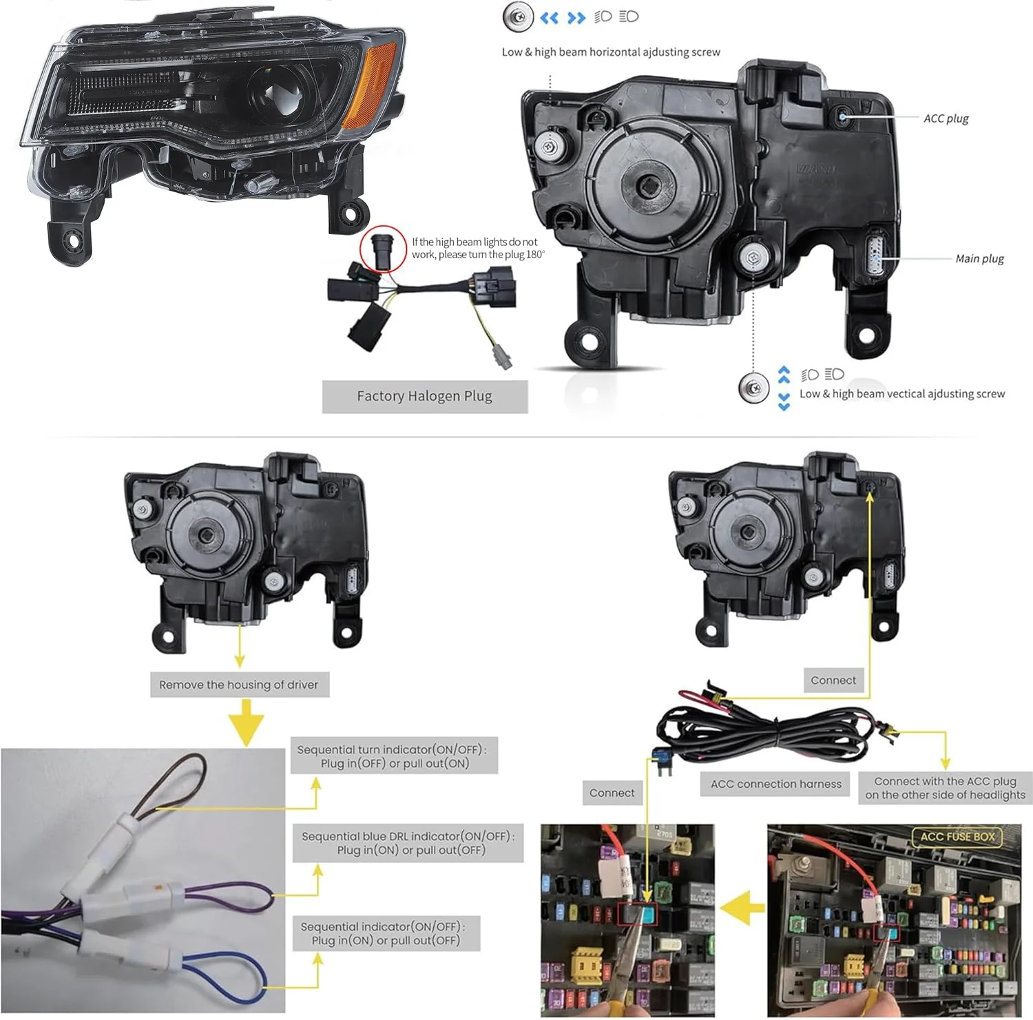 LED Headlight Assembly Full LED With Startup Animation/ Blue DRL For 2014-2022 Jeep Grand Cherokee (WK2） - Image 9