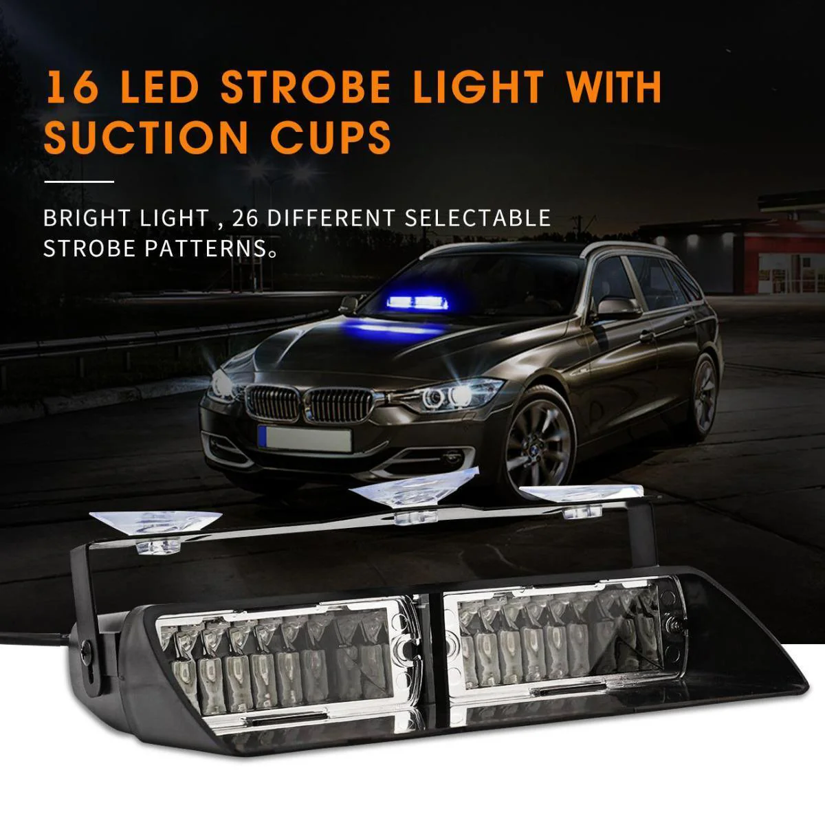 16 LED Emergency Warning light Strobe Light With Suction Cups - Image 3