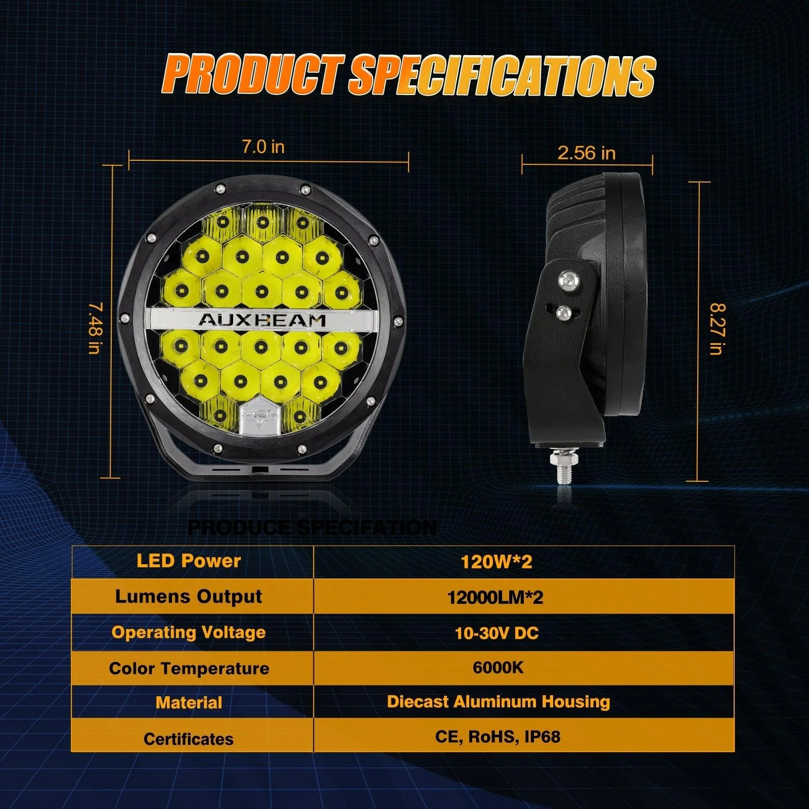 (2pcs/set) 7 Inch 240W Round Offroad LED Driving Lights with DRL+Amber/Black Covers(Optional) for SUV ATV UTV Trucks Pickup Boat - Image 5