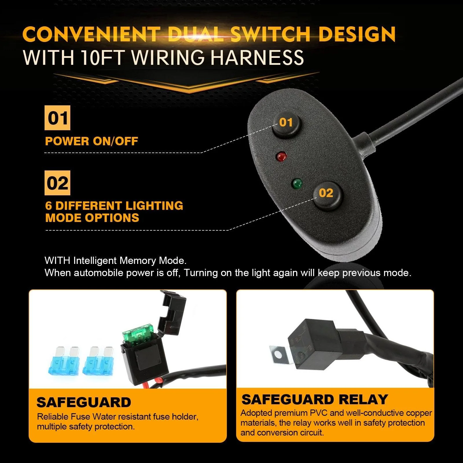 (2pcs/set) 4 inch 6 Modes White&Amber LED Working Light LED Pods with Wiring Harness for SUV ATV UTV Trucks Pickup Boat - Image 4