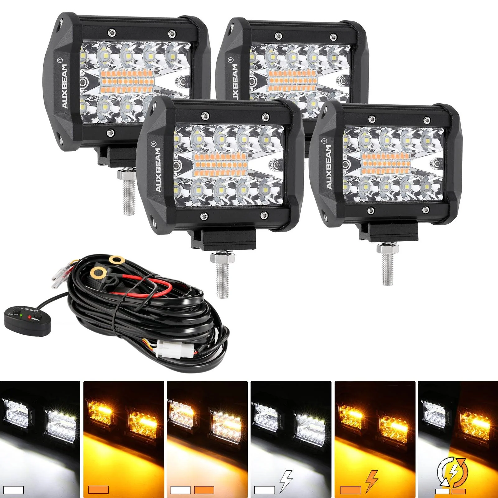 (2pcs/set) 4 inch 6 Modes White&Amber LED Working Light LED Pods with Wiring Harness for SUV ATV UTV Trucks Pickup Boat - Image 9