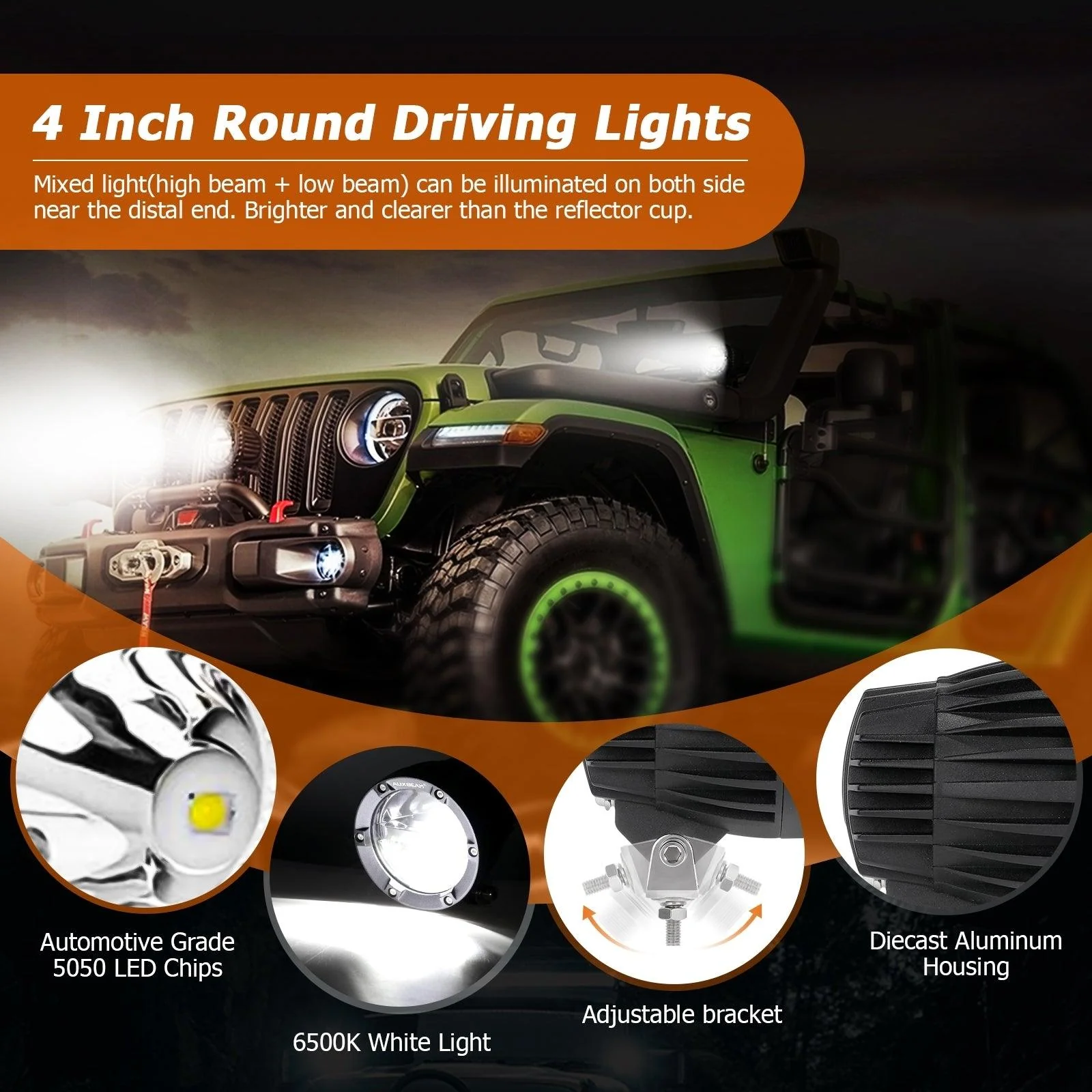 C4 Series | 4 Inch 100W Round Offroad LED Driving Lights Combo Beam - Image 4