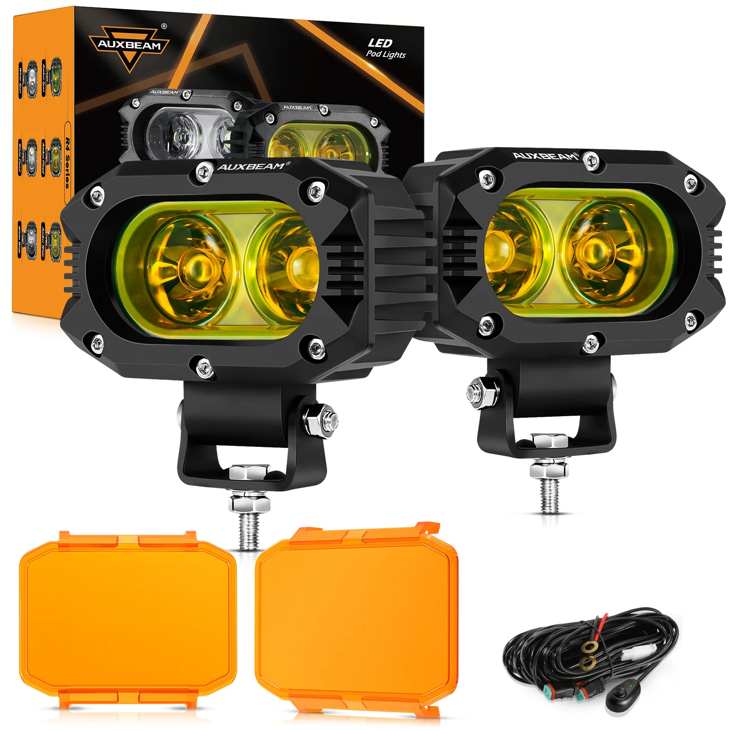 R4 Series | 4 Inch 60W LED Pods Light Flood Beam Amber Light - Image 21