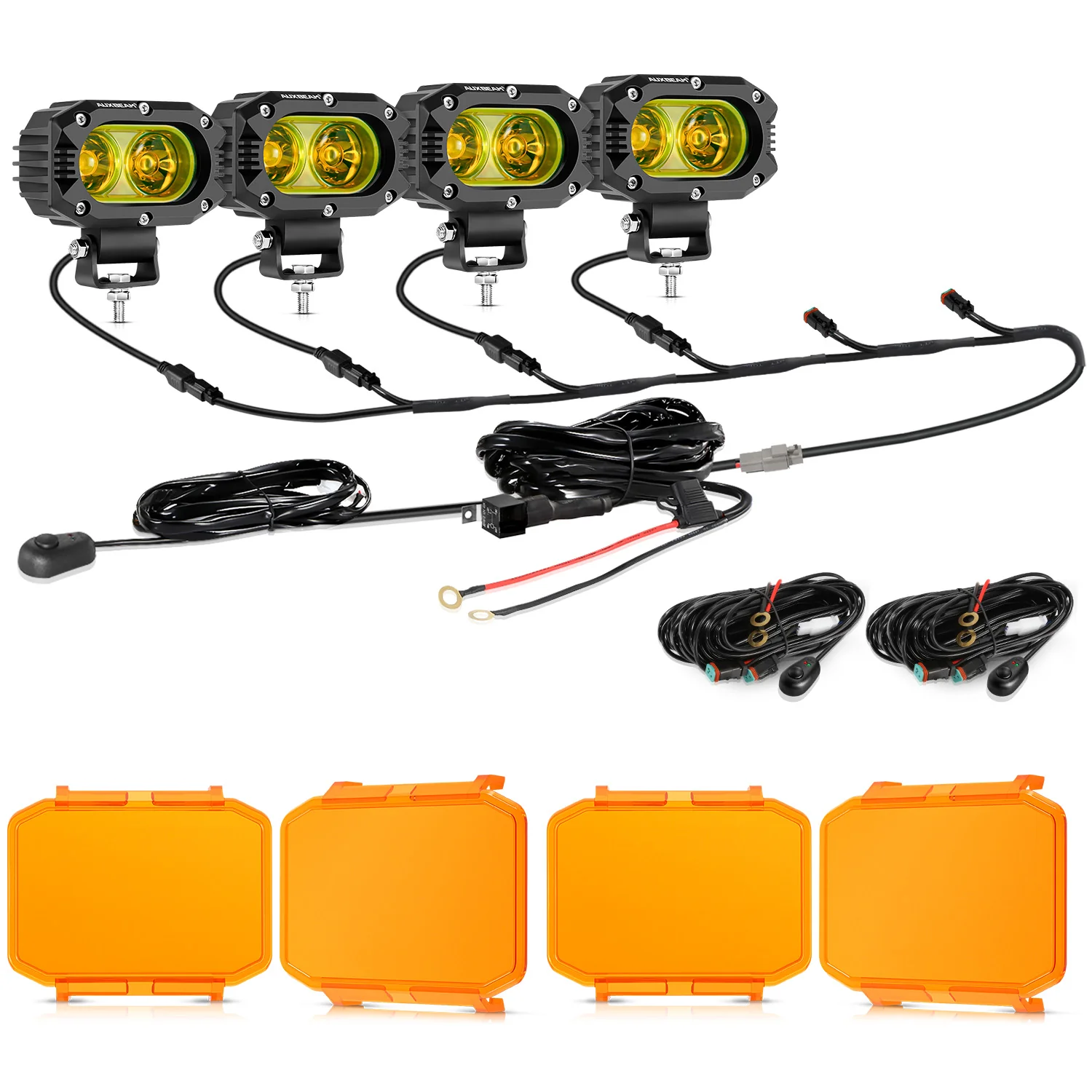 R4 Series | 4 Inch 60W LED Pods Light Flood Beam Amber Light - Image 22