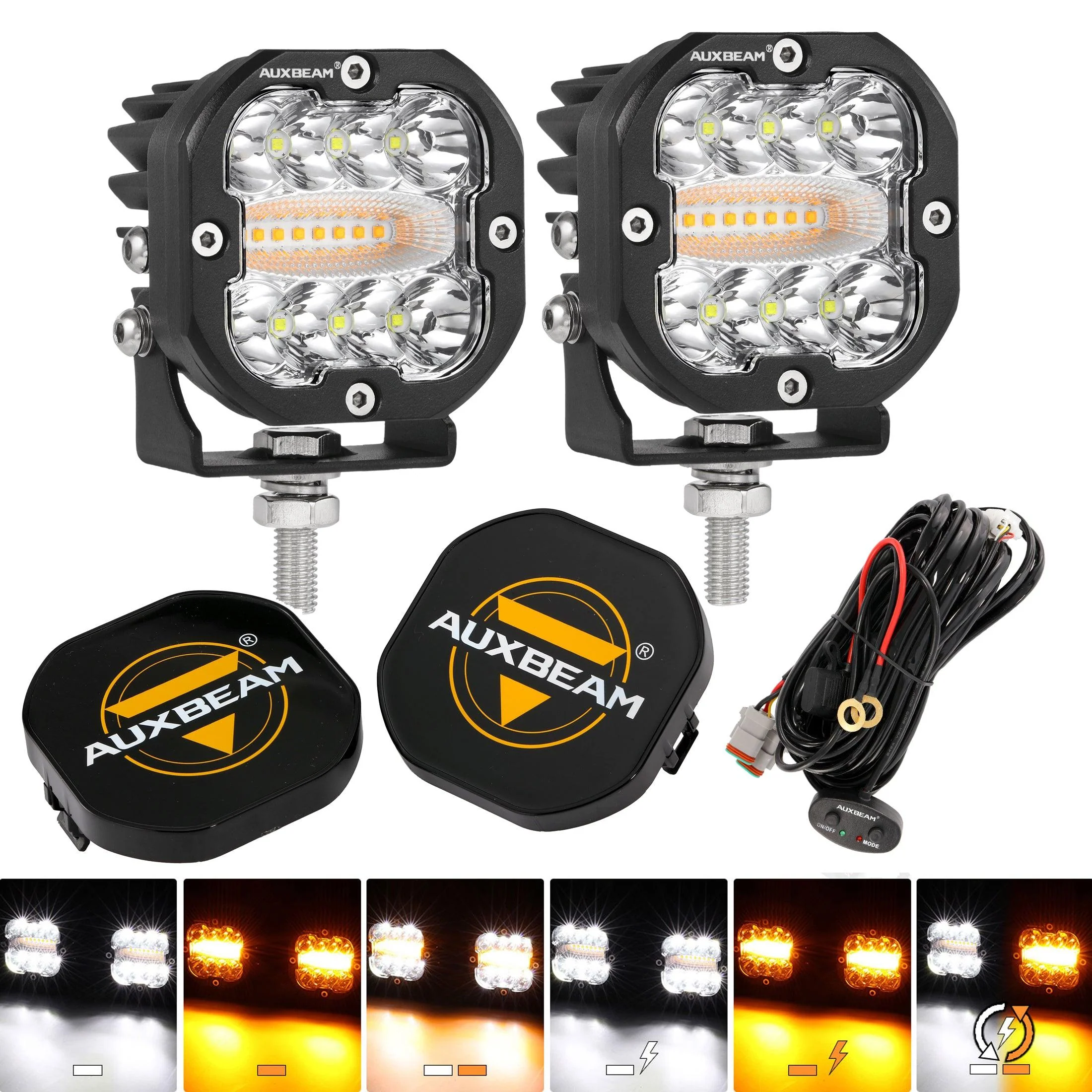 XP-ULTRA Series 3 INCH 96W 9600LM LED PODS 6 MODES WHITE AMBER FLASHING LED DRIVING LIGHTS - Image 13