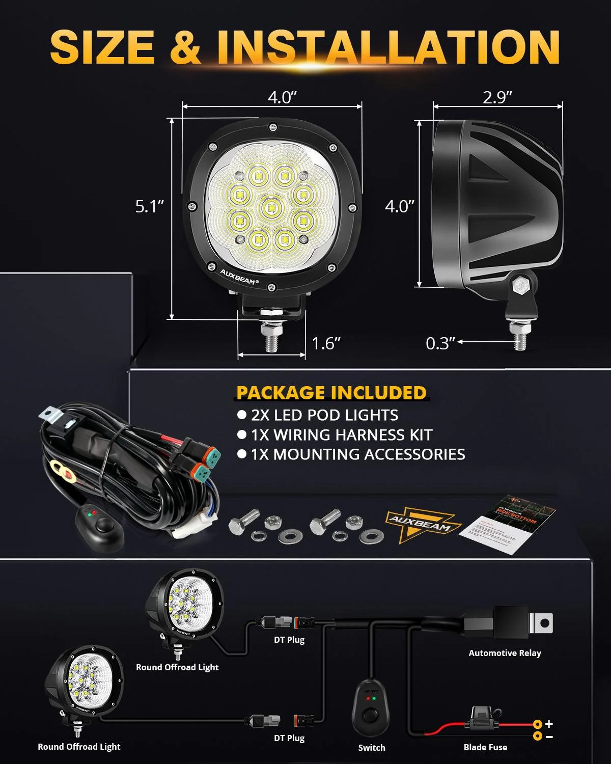 P4 Series | 4 Inch 90W 9000LM Round LED Driving Lights Flood White Pod Lights - Image 4
