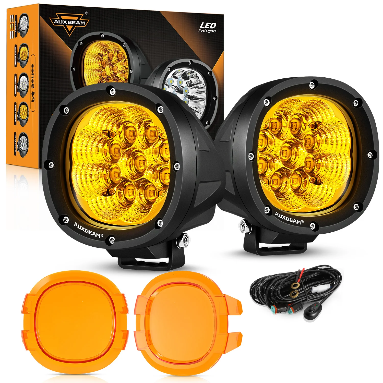 P4 Series | 4 Inch 90W 9000LM Round LED Driving Lights Flood Amber Pod Lights - Image 24