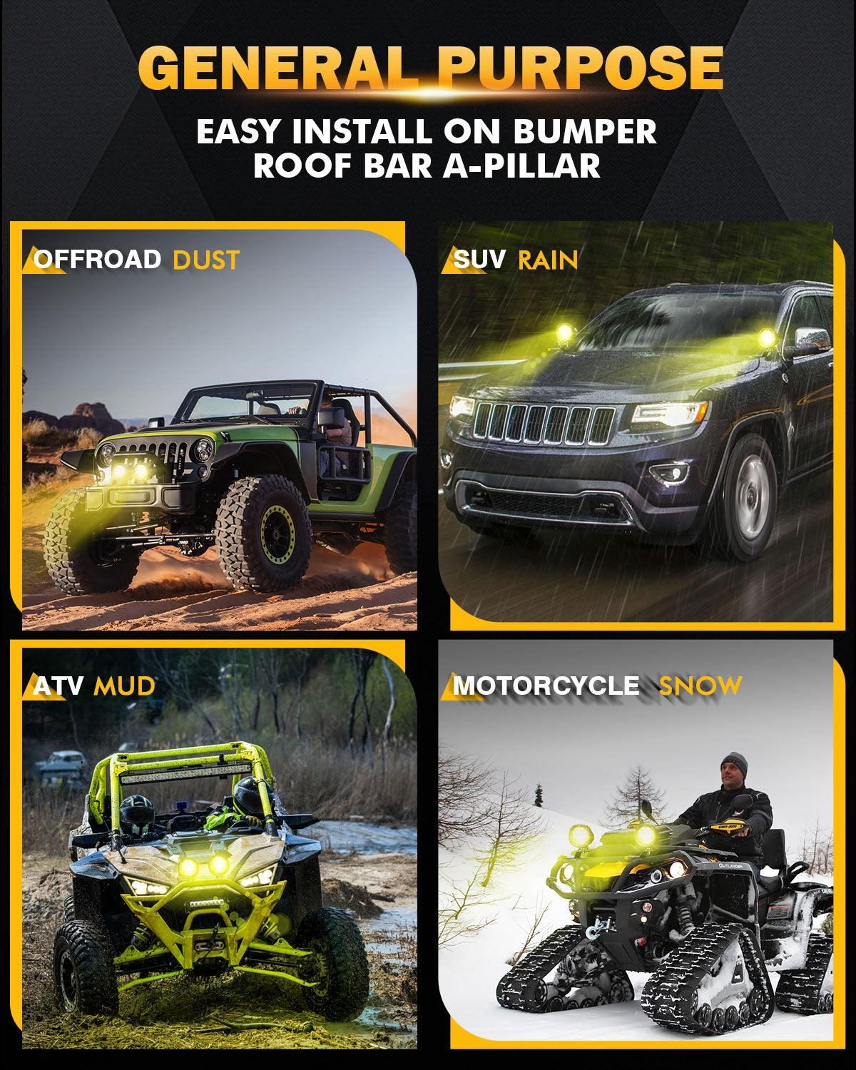 P4 Series | 4 Inch 90W 9000LM Round LED Driving Lights Flood Amber Pod Lights - Image 6