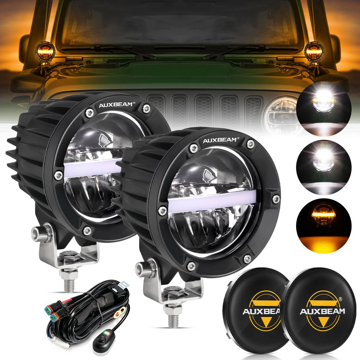 C4 Series | 4 Inch 110W 11000LM LED Pods Offroad LED Driving Lights with Amber DRL - Image 16