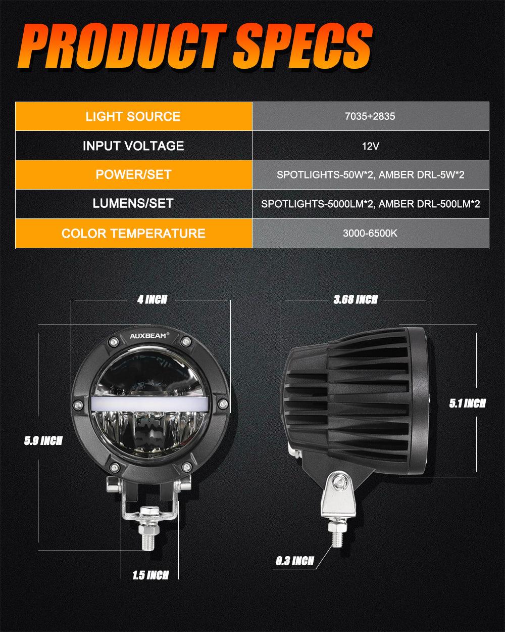 C4 Series | 4 Inch 110W 11000LM LED Pods Offroad LED Driving Lights with Amber DRL - Image 4